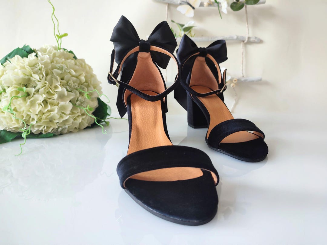 Elegant Celebration Black Velvet Heels, Dress Block Heeled
