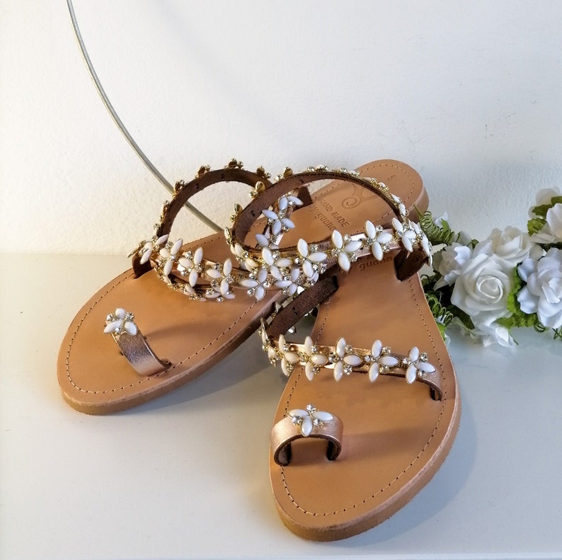 Beach Wedding Shoes, Rose Gold Sandals, Handmade To Order Shoes, Crystal Sandals image 2