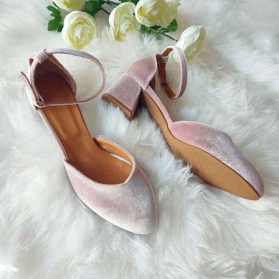 Dusty Rose Heels for Bride Blush Velvet Women Bridal Shoes