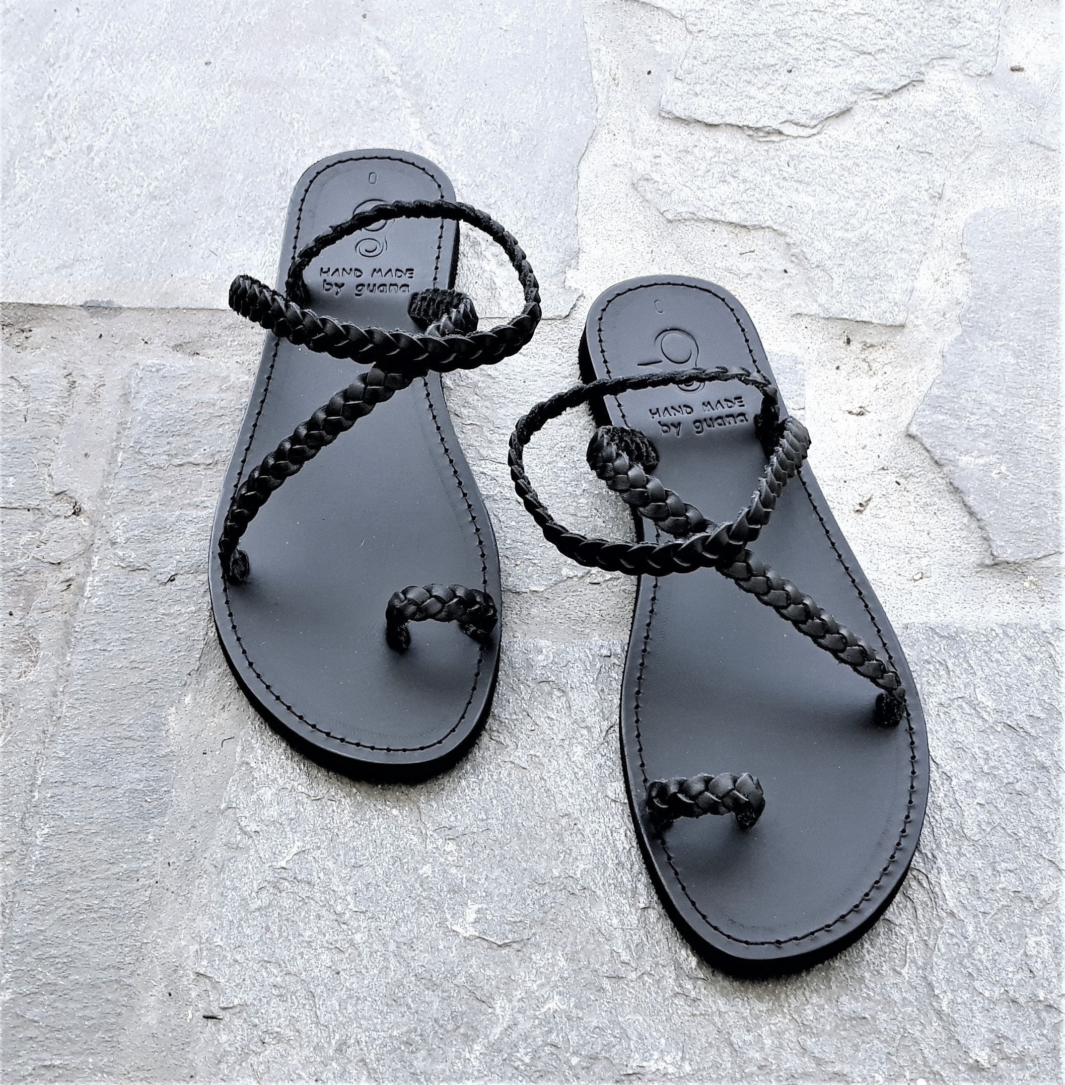 Black Flat Sandals - Etsy