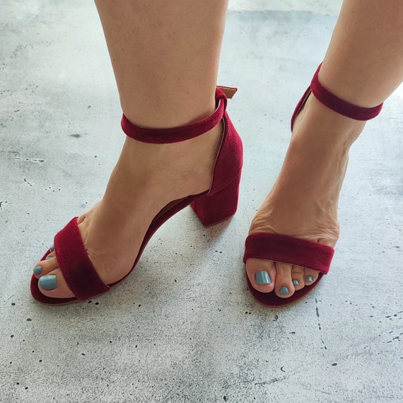 New Look Wide Fit Dark Red Suedette Cross Strap Block Heels | Cute high  heels, Heels, Girls high heels