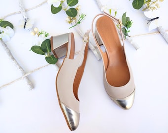 Vintage MIU MIU Heels Bow 38 Linen Gold Slingback 90s Mules