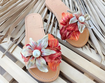 サンダル・ミュール Flower Sandals - Carel - Leather - Orange il_340x270.4900139000_awmm.jpg