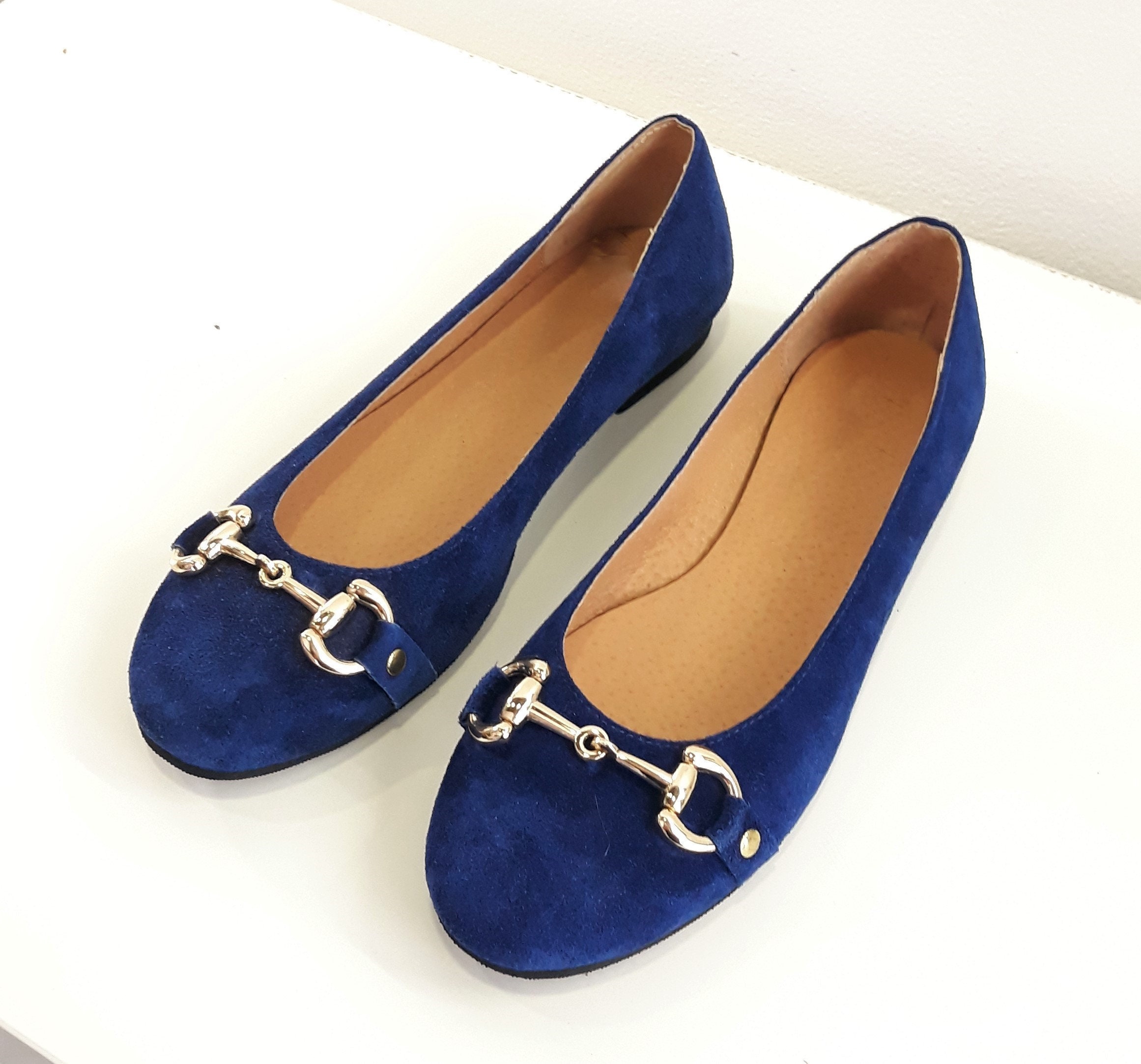 Blue Flats Sapphire Blue Shoes Gold Buckle - Etsy