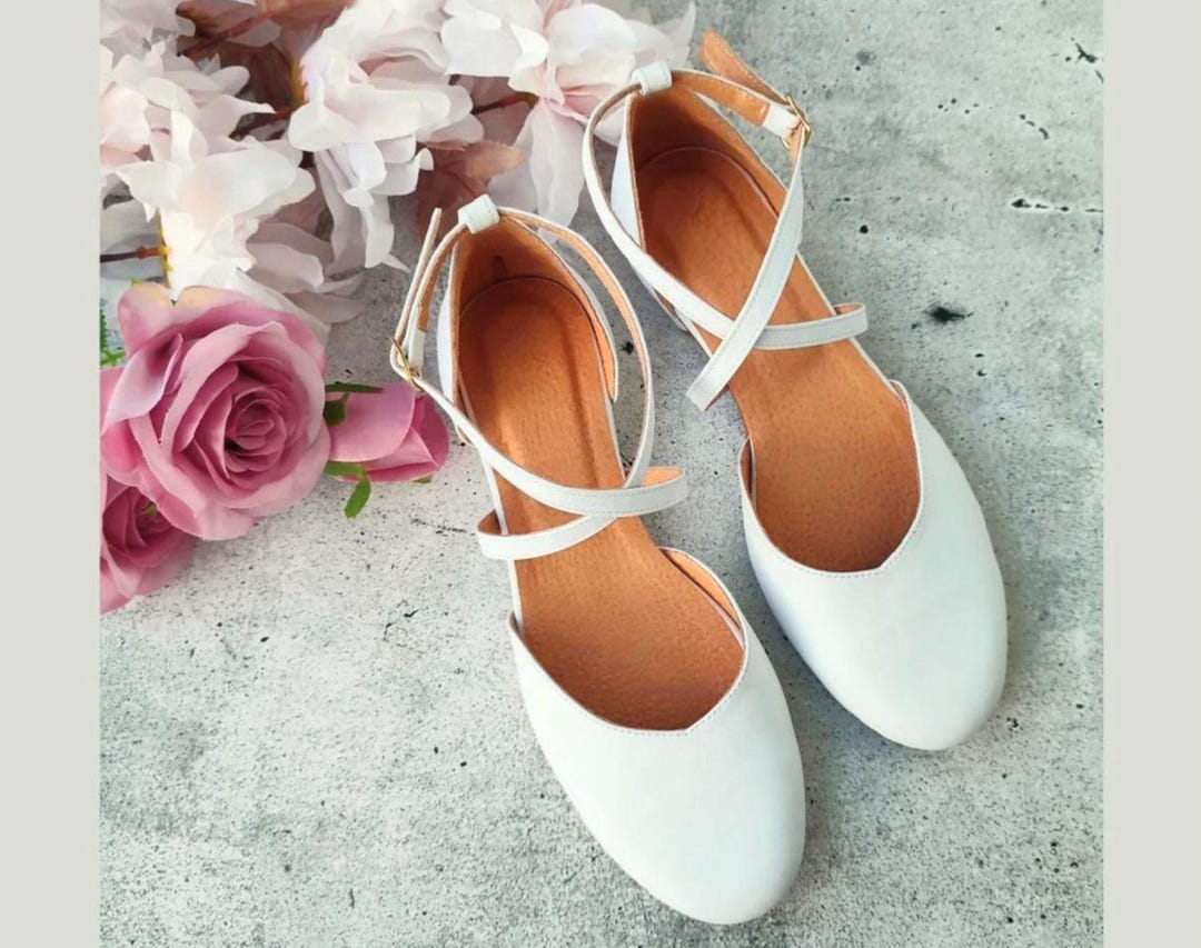 Romantic and Stylish White Leather Ballet Wedding Shoes, Bridal Flats ...