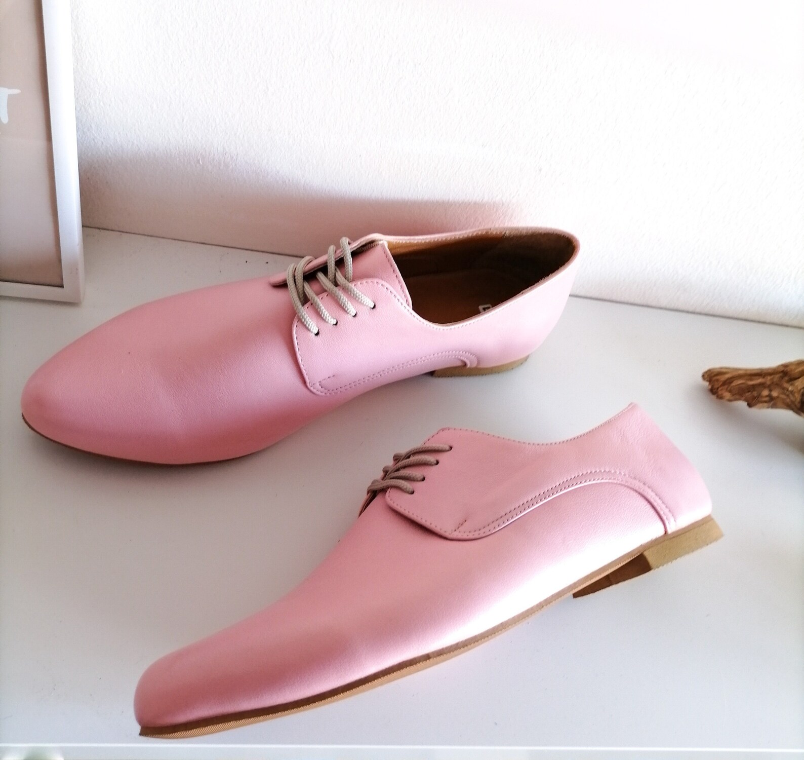 Pink Leather Shoes Pink Oxford Shoes Close Shoes Flat Etsy