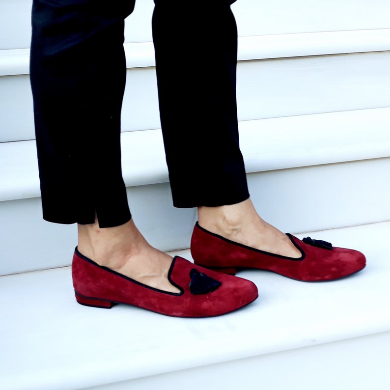 Women's Loafers, Black Suede Tassel Moccasins, Almond-toe Slip-ons, Casual Low Heeled Shoes, Stylish Everyday Woman, Formal Business Shoes image 8