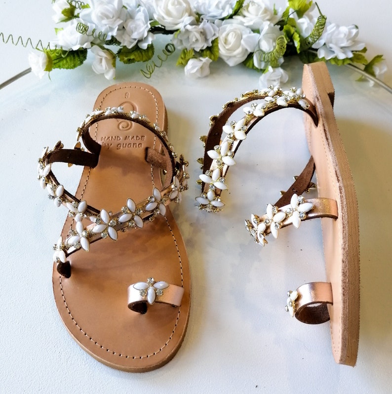 Beach Wedding Shoes, Rose Gold Sandals, Handmade To Order Shoes, Crystal Sandals image 4