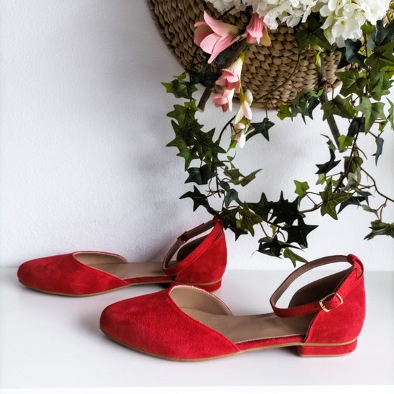 Zapatos ante rojo cereza de bailarina - Etsy México