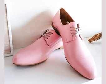 Pink Leather Shoes, Pink Oxford Shoes, Close Shoes, Flat Shoes, Leather Flats, Woman Lace Up Shoes, Comfortable Shoes, Wedding Shoes For Her