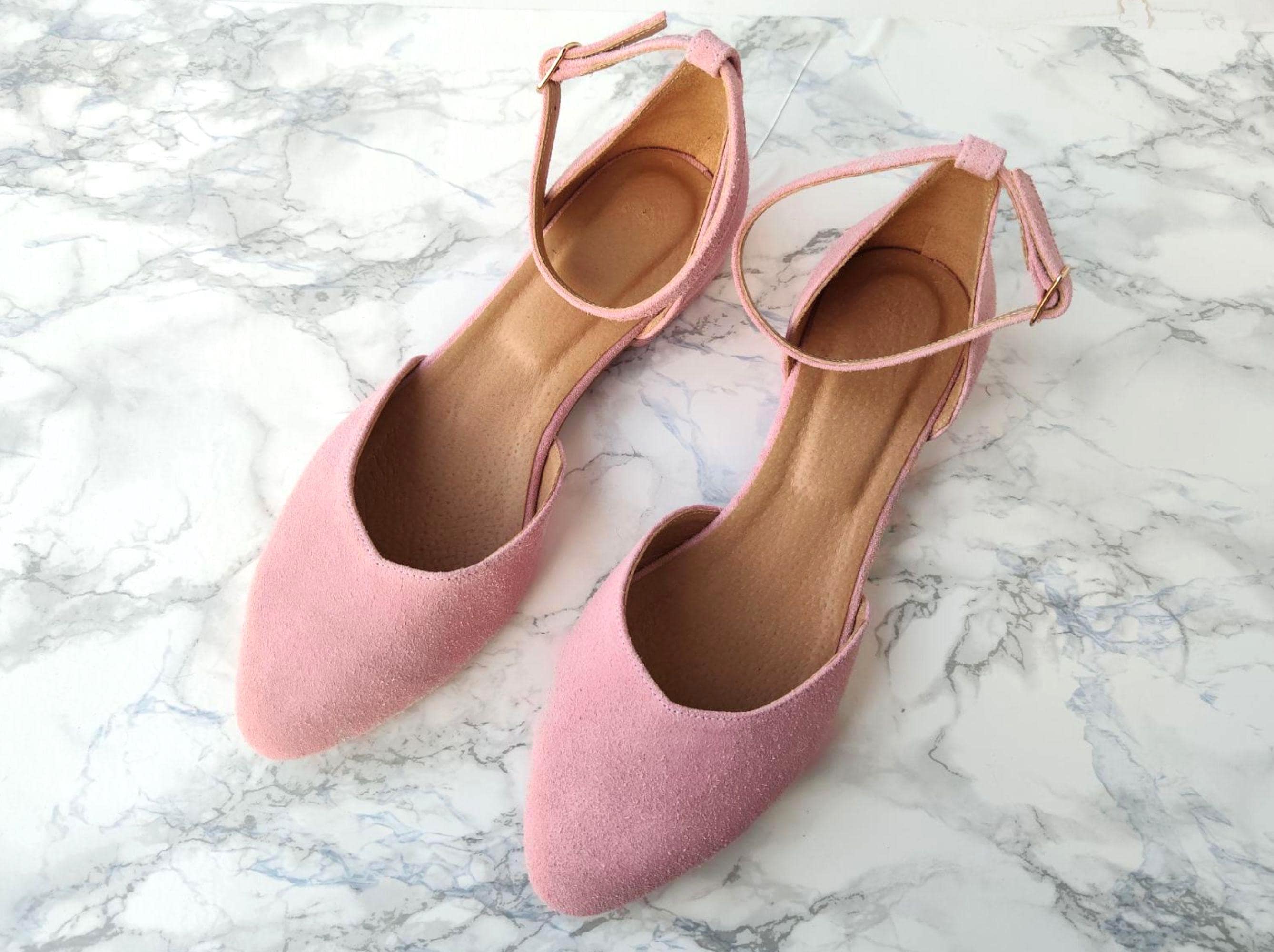 Pink Suede Bridal Flats - Elegant Closed Toe Wedding Shoes Pink Suede Bridal Flats - Elegant Closed Toe Wedding Shoes