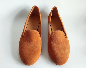 Women's Moccasins, Lovely Shoes, Brown Suede Business Shoes, Everyday Comfort, Rounded toe Short heels, Ladies' Dress Slip-ons, Gift Idea