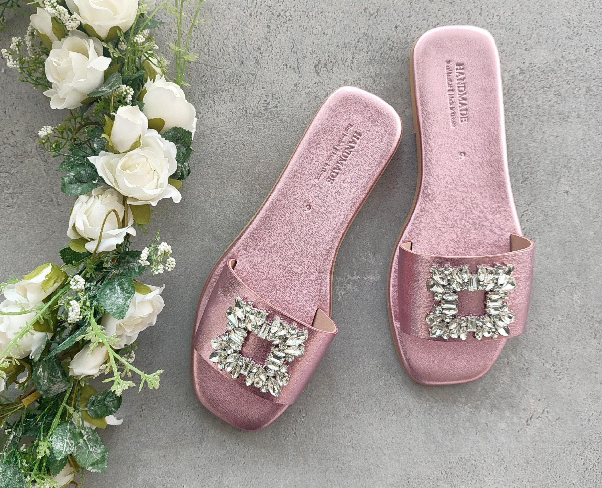 Wraparound Sandals with Shiny Pointed Toe and Crystal Straps - Pink