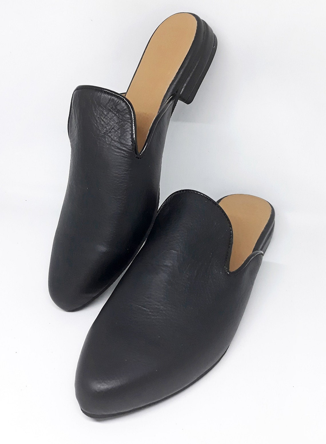 Schwarze weiche Leder Mules offene Fersen Damen Schuhe | Etsy