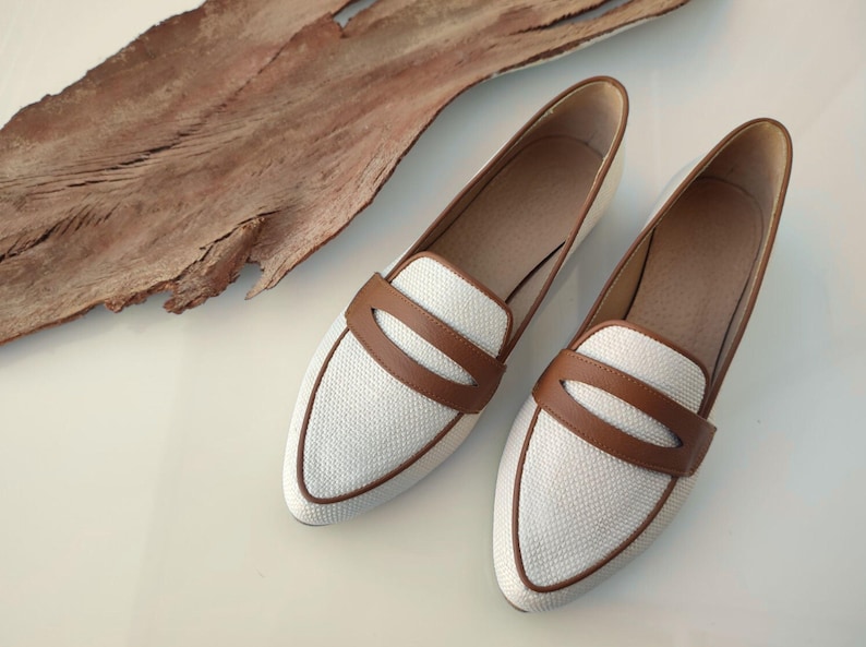 Women's Casual Loafers, Dark Blue Denim With Brown Leather Trim, Comfy Pointed Toe Flats, Elegant Slip-on Moccasins, Versatile Fashion Shoes image 9