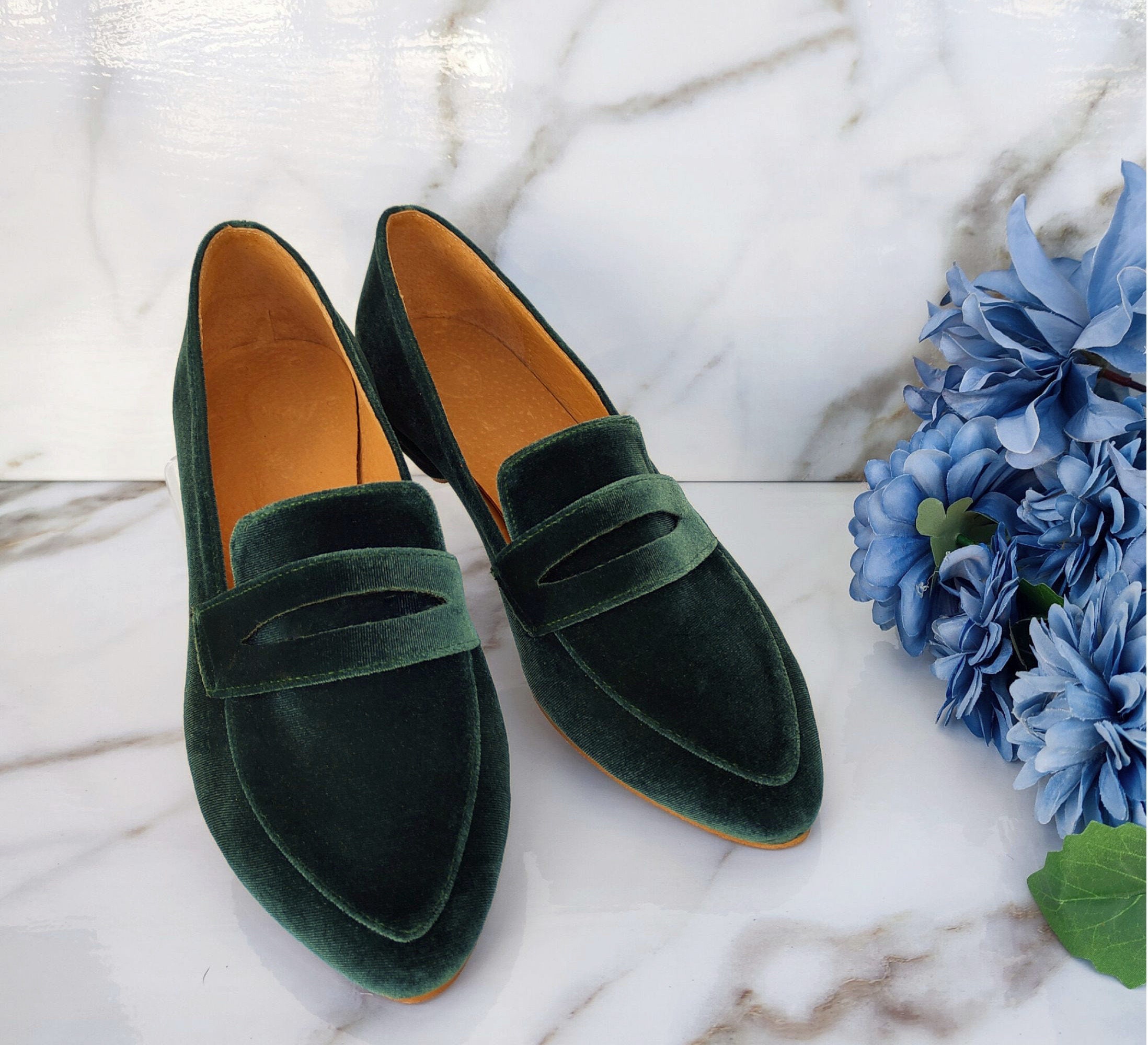 Women s Green Velvet Loafers Stylish Slip on Shoes Classic Office appealing Pointy toe Flats Autumn Minimalist Women Moccasins Etsy