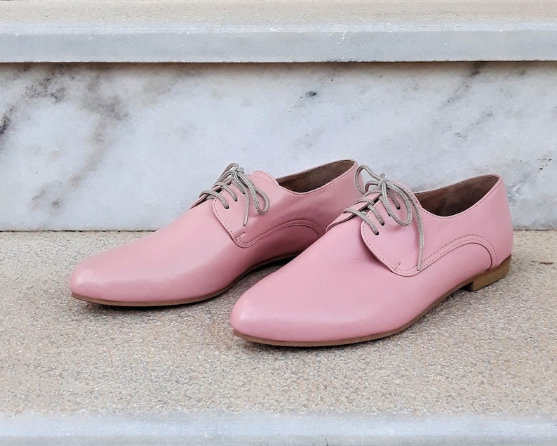 Pink Leather Shoes Pink Oxford Shoes Close Shoes Flat - Etsy
