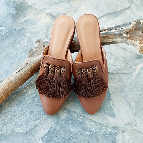 Bruine lamsleer muilezels dames muilezels zomerschoenen - Etsy Nederland