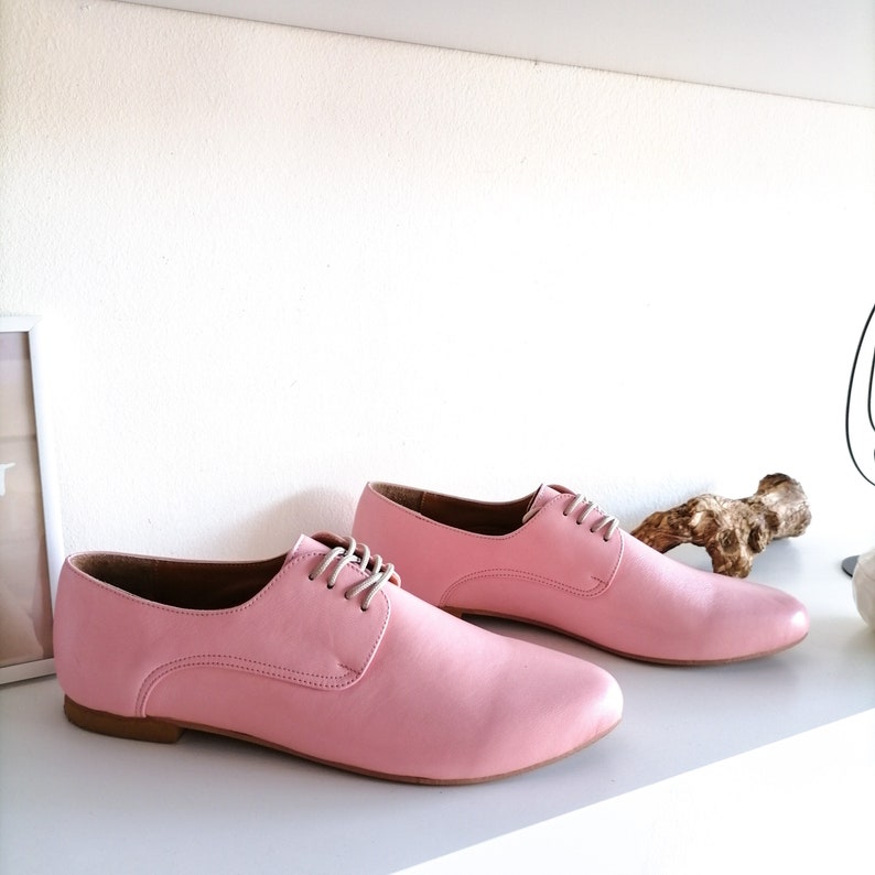 Pink Leather Shoes Pink Oxford Shoes Close Shoes Flat Etsy