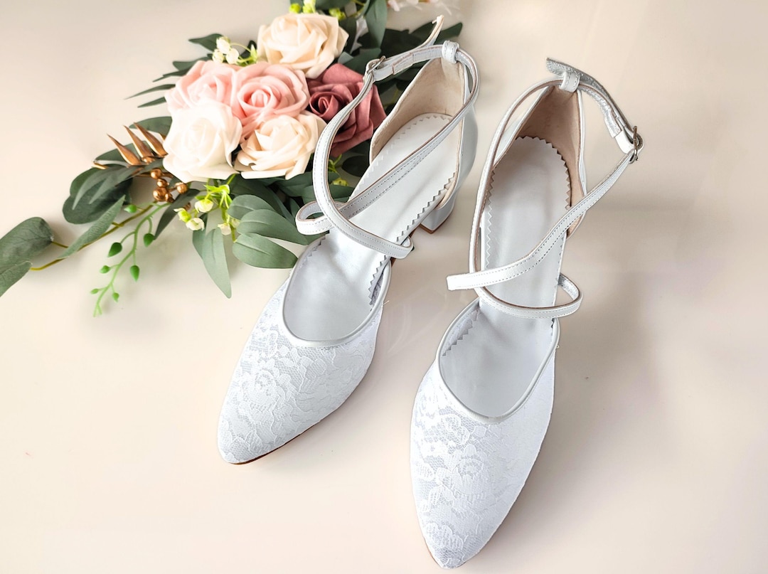 Mesh Floral Block Heels Closed Toe Spring Wedding Bridal Heels