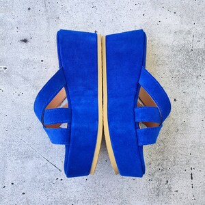Fashion Blue Cross Strap Splicing Chunky Genuine Suede surface Sandals