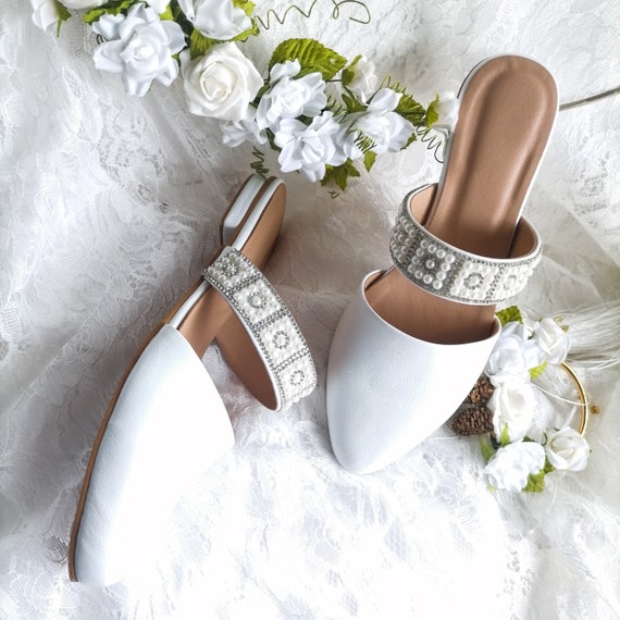 Sabot in pelle bianca da donna scarpe da sposa senza schienale