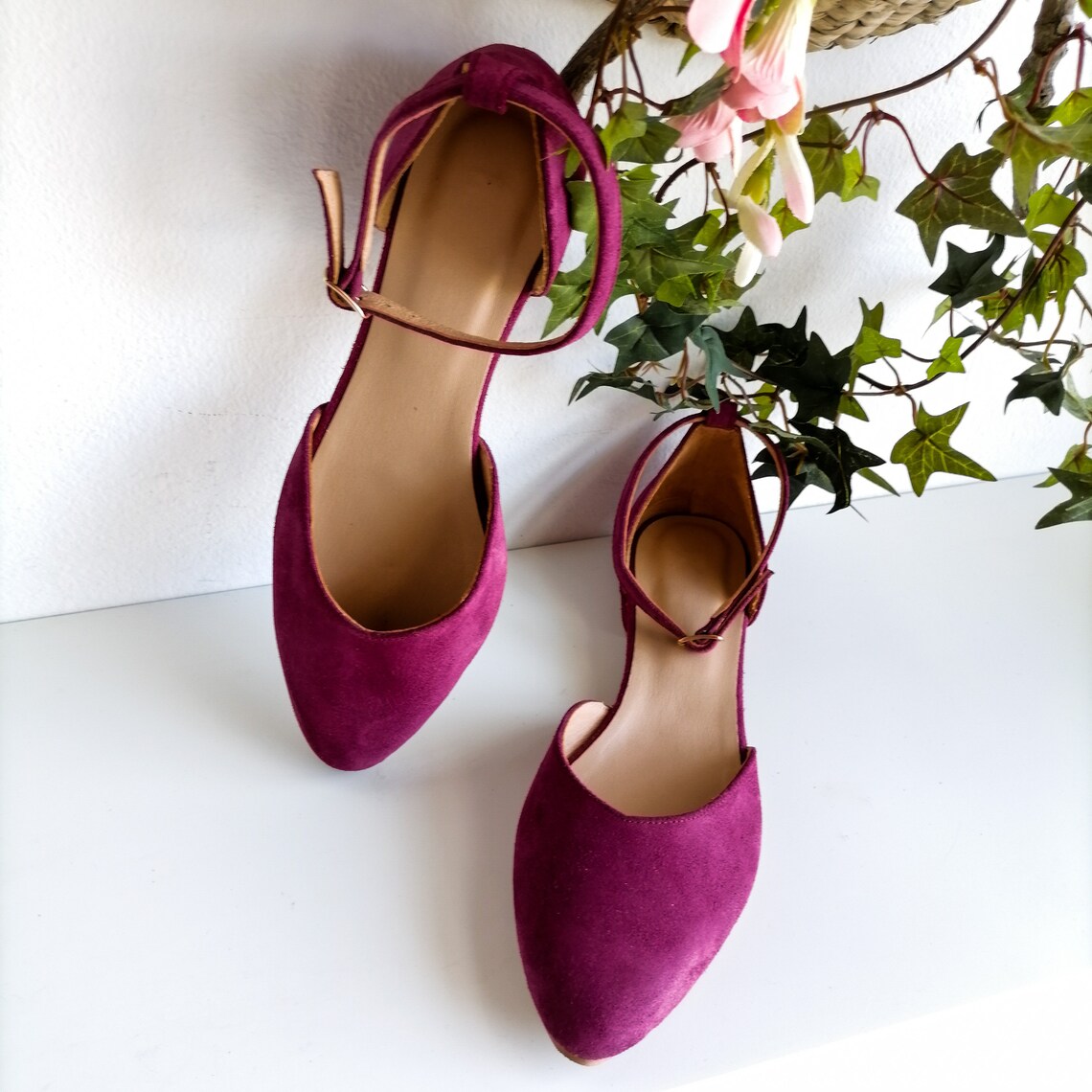 fuchsia suede flats