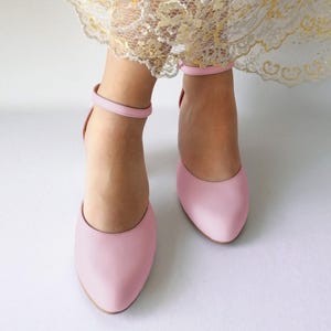 Pink Wedding Shoes for Brides-to-be, Ankle Buckle Closure, Versatile Classy Gown Pumps, Blush Bridal Shoes, Mid Block Closed Toe Heels