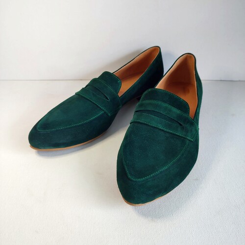 Green Suede Shoes Slip-on Moccasins 