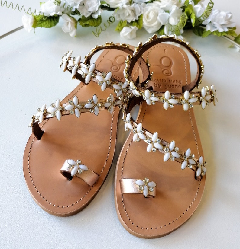 Beach Wedding Shoes, Rose Gold Sandals, Handmade To Order Shoes, Crystal Sandals image 3