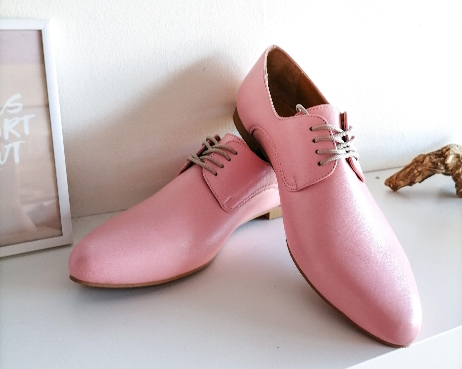 Pink Leather Shoes Pink Oxford Shoes Close Shoes Flat Etsy