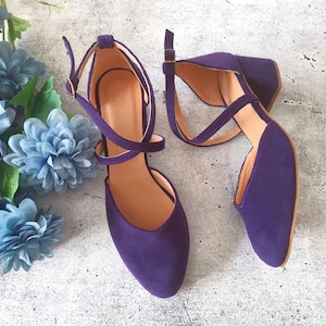 Deep Royal Purple Wedding Ankle Wrap Shoes, Purple Dress Shoes, Cross Front Closure, Ceremony Coloured Heels, Perfect Wedding Elegance