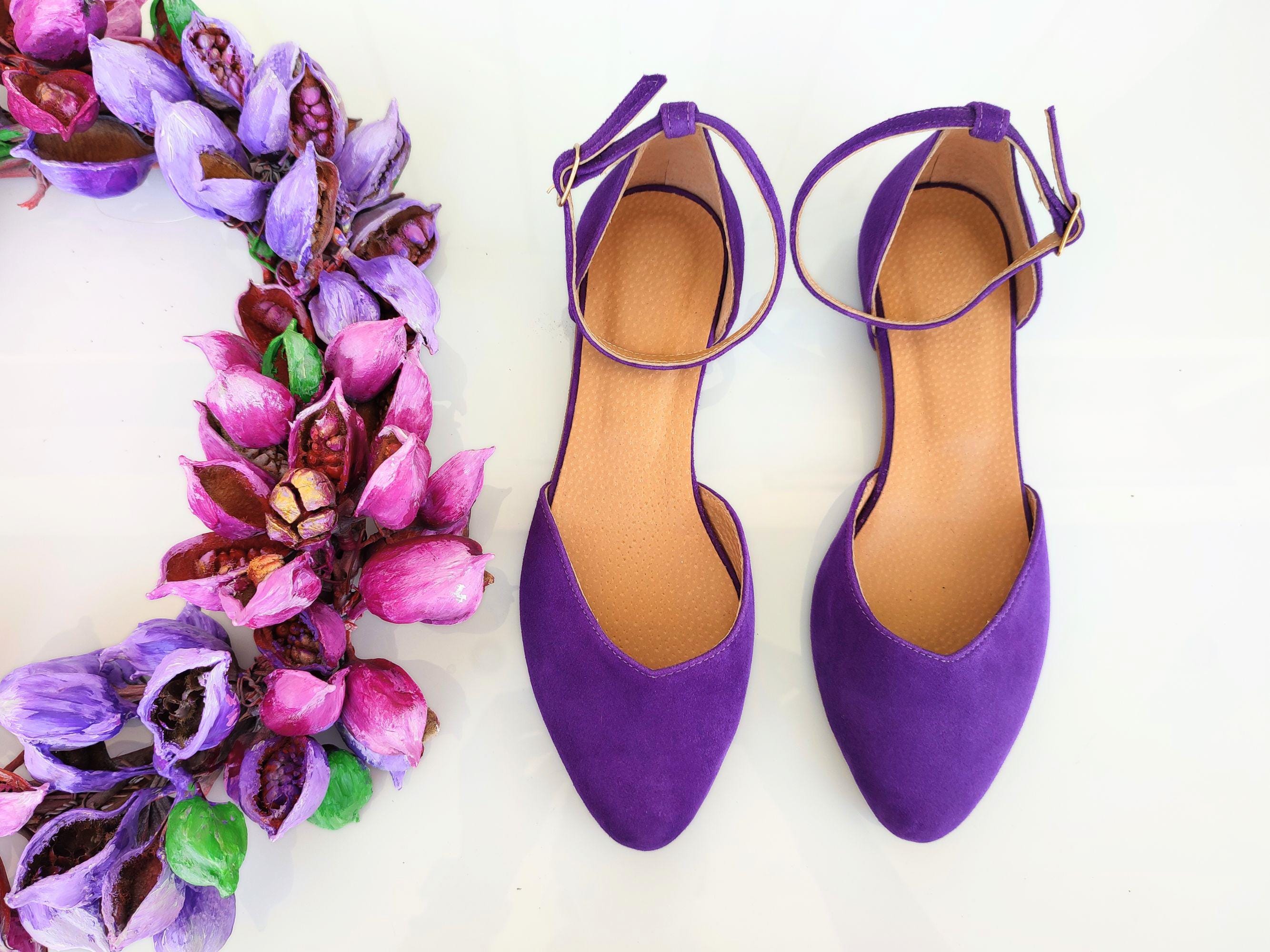 Special Event Ankle Strap Ballet Shoes in Purple Suede Leather, Women's…