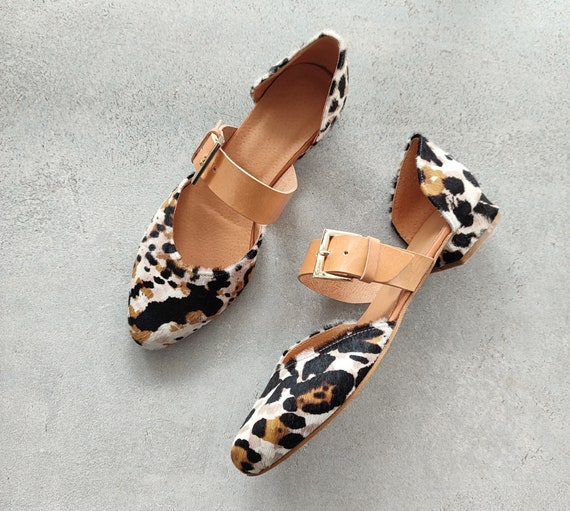 Leopard Print Shoes, Modern Animal Print Ballerinas, Handmade