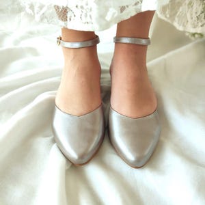 Metallic Blush Bridal Shoes, Pearl Sand Leather Wedding Shoes, Flats For Bride, Ankle Strap Ballerinas Shoes, Metallic Sand Pointy Toe Shoes