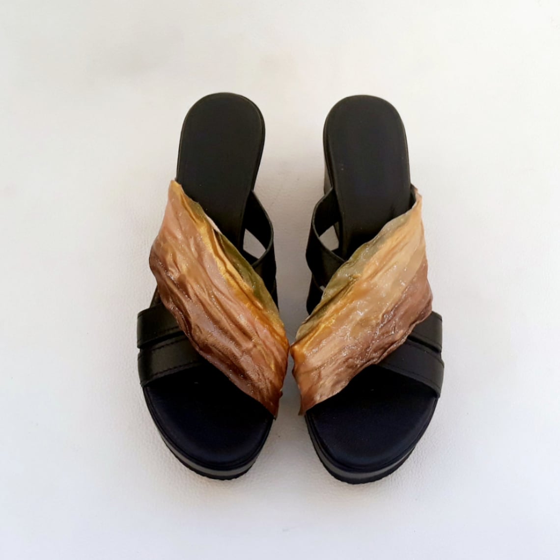 Bohemian Platforms Colorful Strappy Shoes Gold Bronze Women Etsy