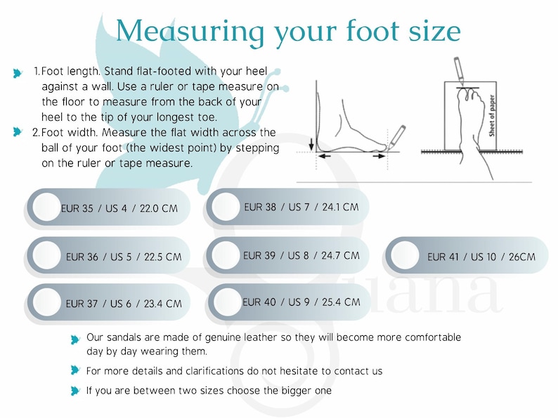 May include: Diagram illustrating how to measure foot size for shoes. Includes instructions for measuring foot length and width, with corresponding European and US shoe sizes in centimeters. The image also shows a foot outline and a person measuring their foot.