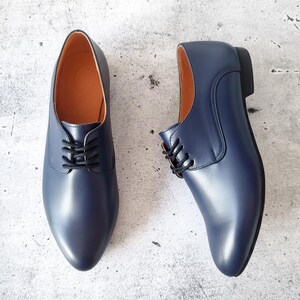 Zapatos de cuero negro, Oxfords clásicos, Oxfords para mujer, Zapatos cómodos, Zapatos con cordones, Zapatos formales negros, Zapatos clásicos Navy Blue