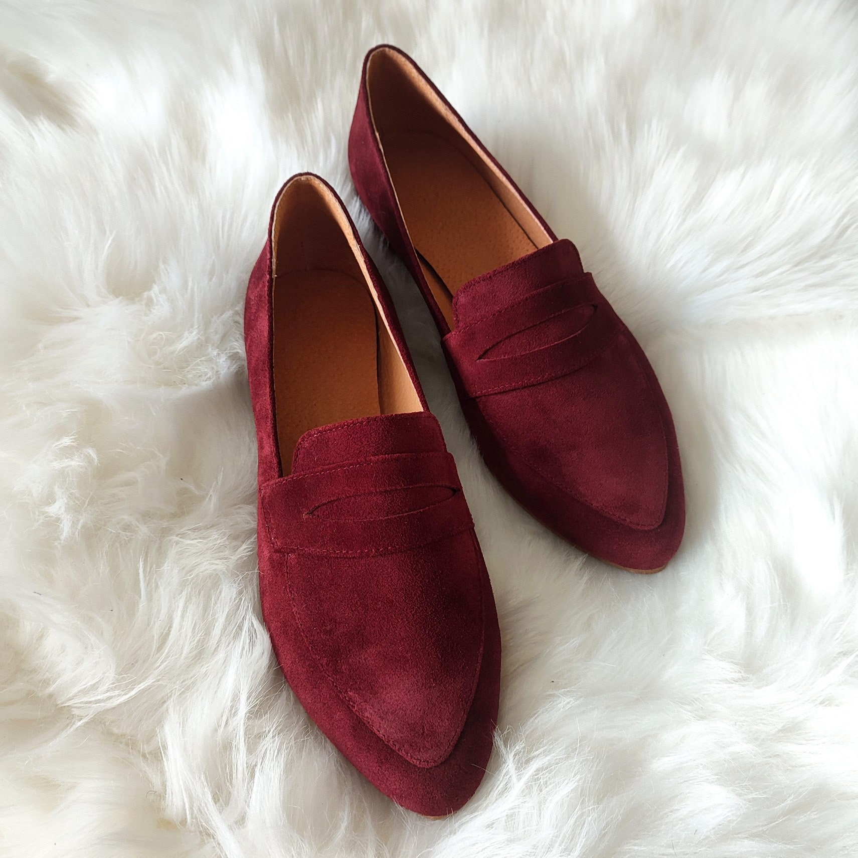 Ladies red hotsell suede loafers