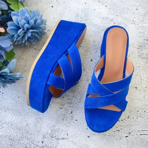 Blue Wedge Shoes Etsy UK