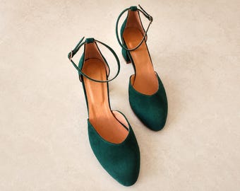 Women's Mid Heel Pumps, Block Heel Pump, Comfortable Every Day Shoes, Ankle Strap Pump, Handmade Elegant Pumps, Stylish In Particular Events