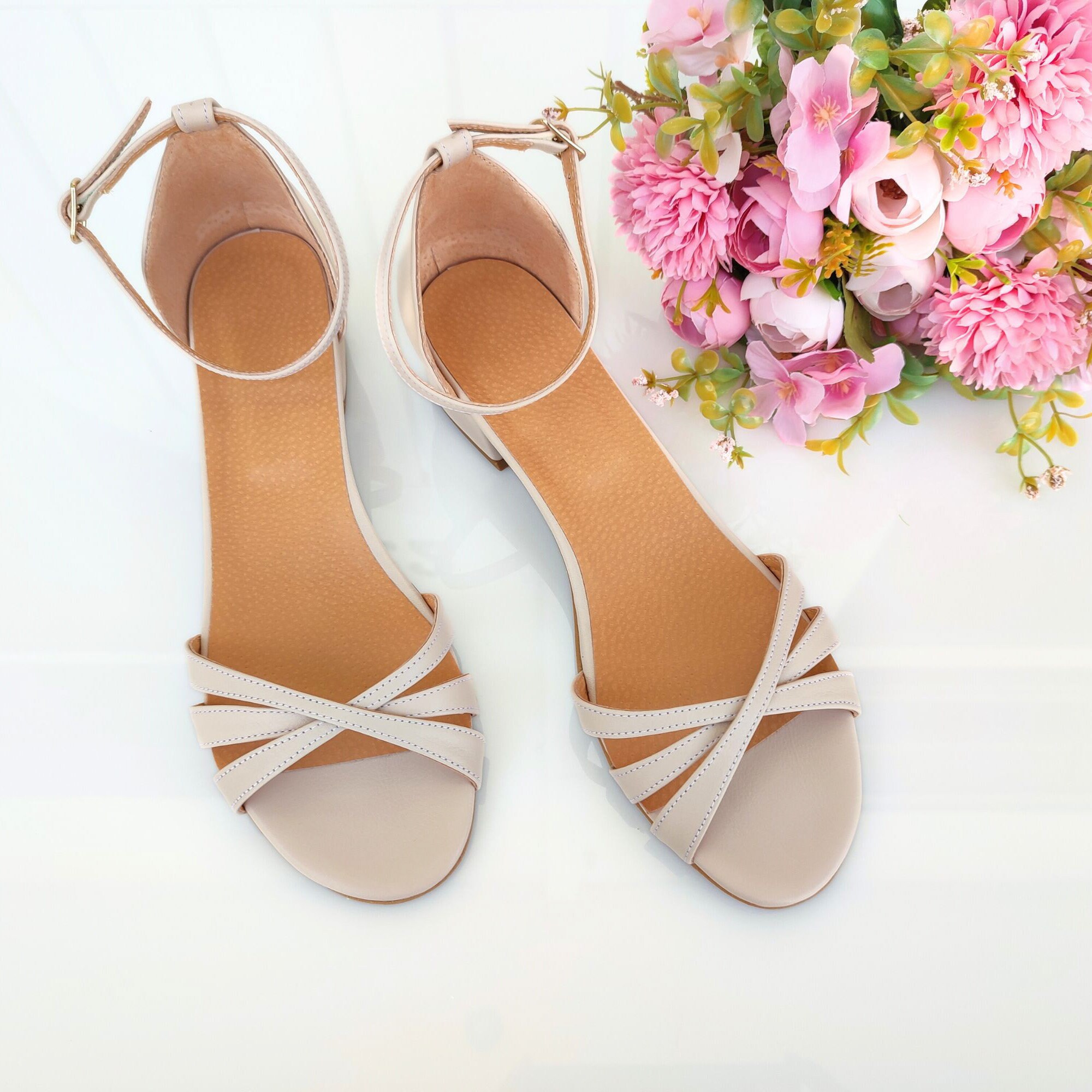 CHATTAWAK Damen Sandale Mit Kleinem Absatz - Beige, Größe 38, Innensohle Aus Leder