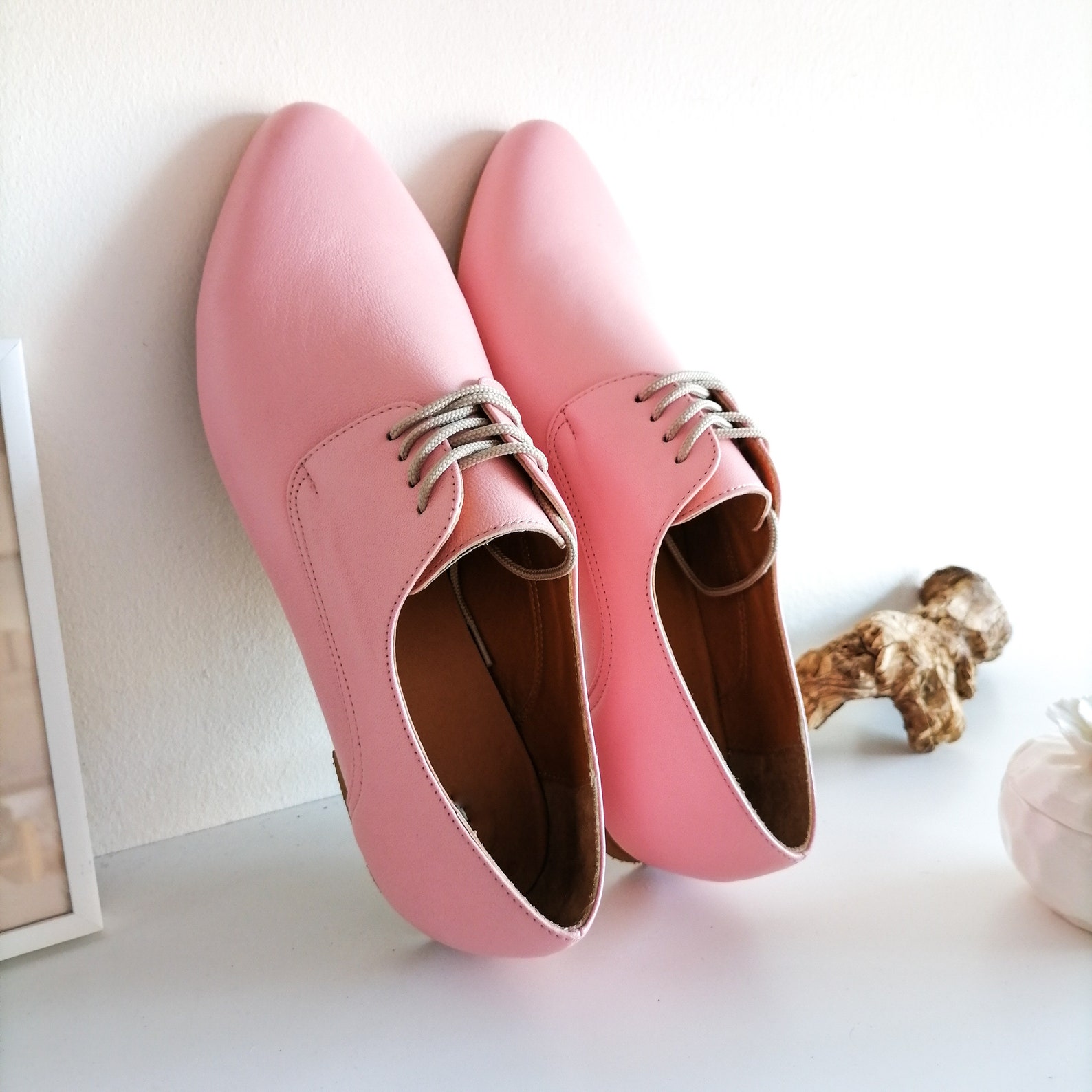 Pink Leather Shoes Pink Oxford Shoes Close Shoes Flat Etsy