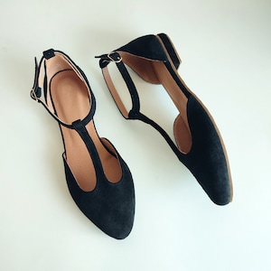 The Doll Maker Women's Cut-Out T-Strap Flat Shoes - Black PU Upper With Side Buckle - View #7
