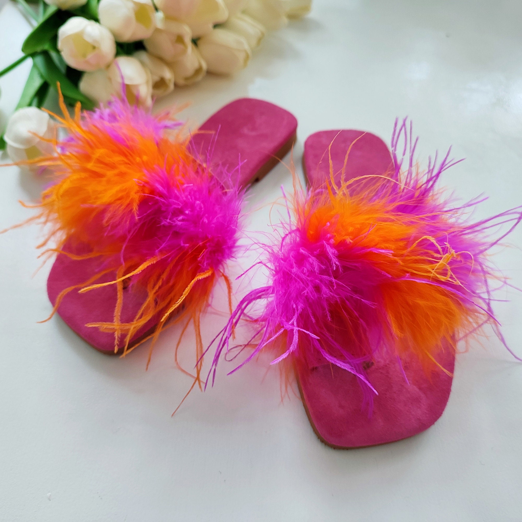 Orange feather heels sale