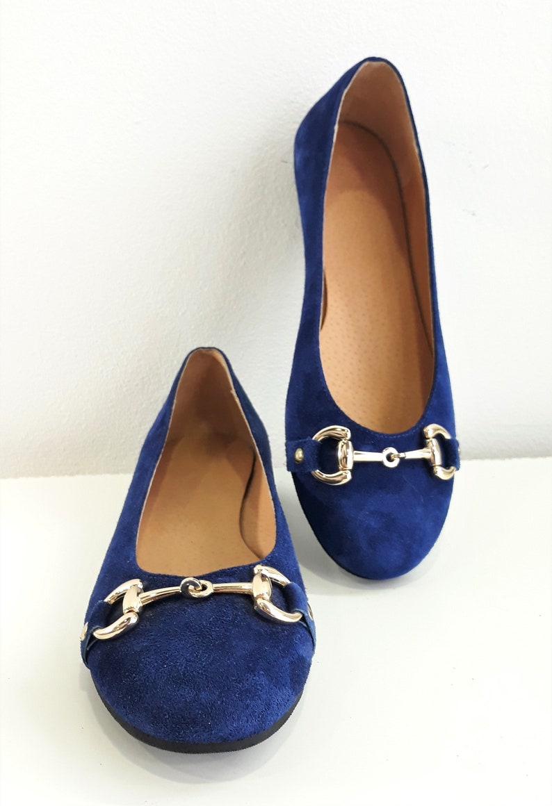 Royal Blue Flats Sapphire Blue Ballet Shoes Gold Buckle - Etsy