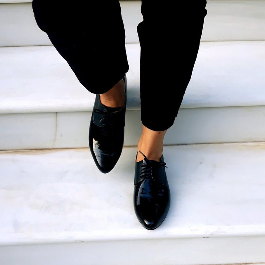 Oxford Leather Shoes in Black Color Size 39 EU Women - Etsy