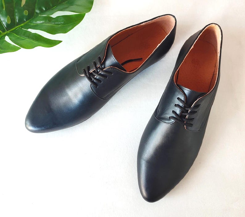 Zapatos de cuero negro, Oxfords clásicos, Oxfords para mujer, Zapatos cómodos, Zapatos con cordones, Zapatos formales negros, Zapatos clásicos imagen 1
