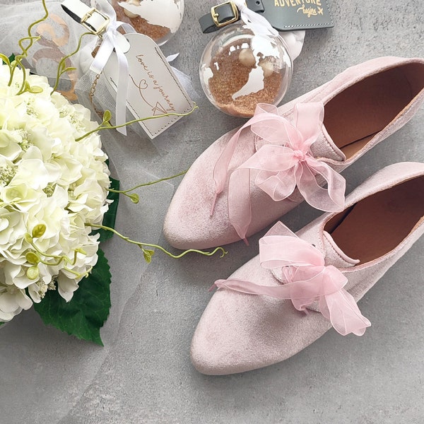Women Blush Velvet Oxfords, Pink Wedding Oxfords, Tailored Shoes, Dreamy Flat Leather Oxfords, Chiffon Tie Shoes, Stylish Statement