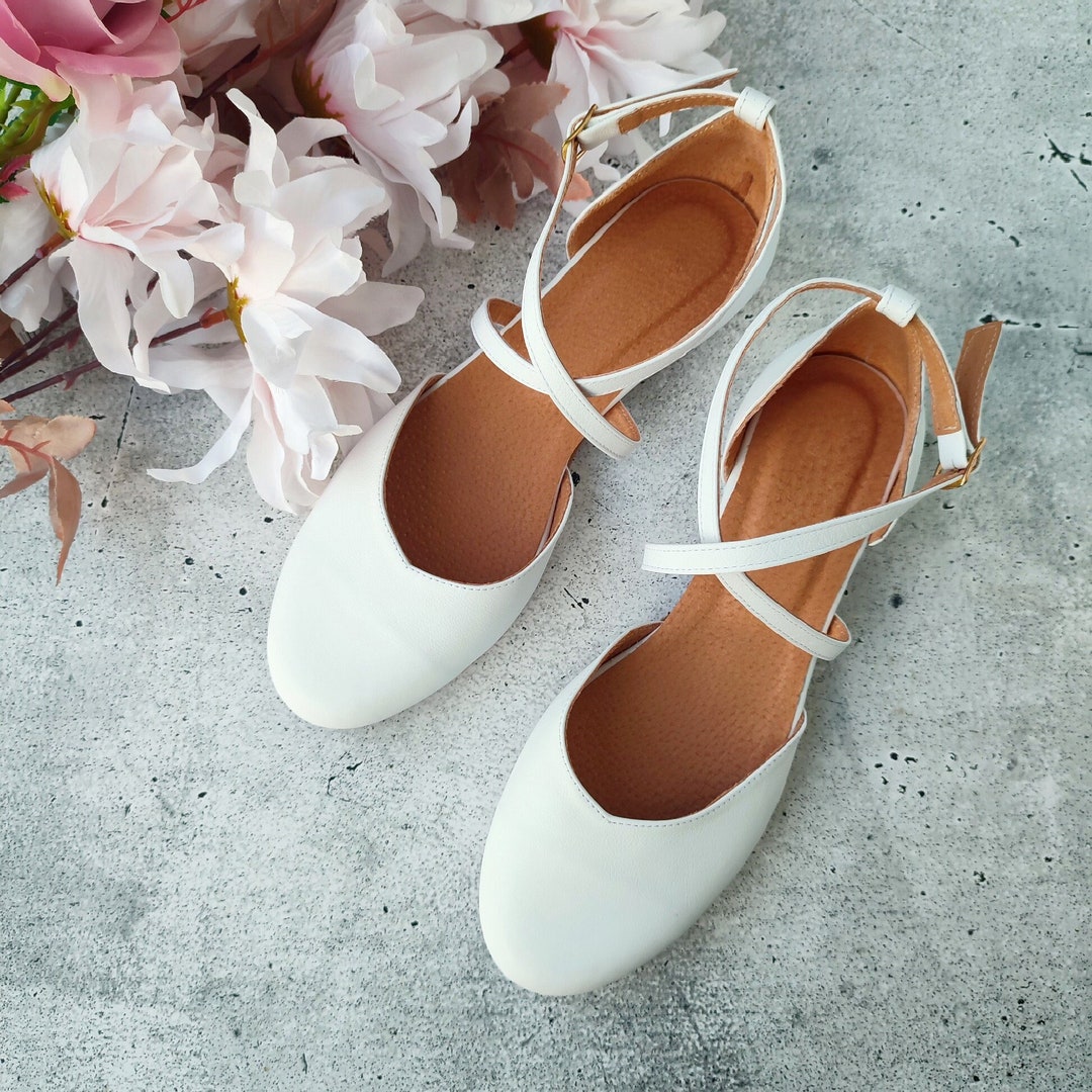 Romantic and Stylish White Leather Ballet Wedding Shoes - Etsy